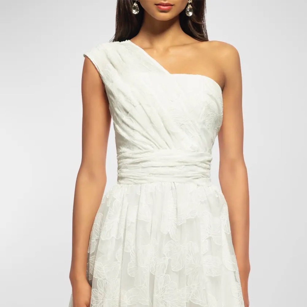 Shoshanna one shoulder floral lace mesh gown